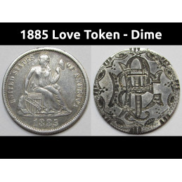 1885 Love Token - engraved Seated Liberty Dime - initials "EPJ"