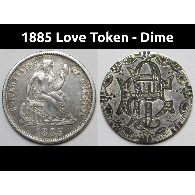 1885 Love Token - engraved Seated Liberty Dime - initials "EPJ"