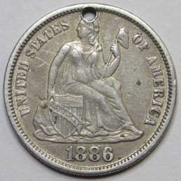 1886 Love Token - engraved Seated Liberty Dime - initials "MTM"