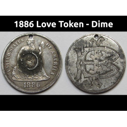 1886 Love Token - engraved Seated Liberty Dime - initials "BJ"