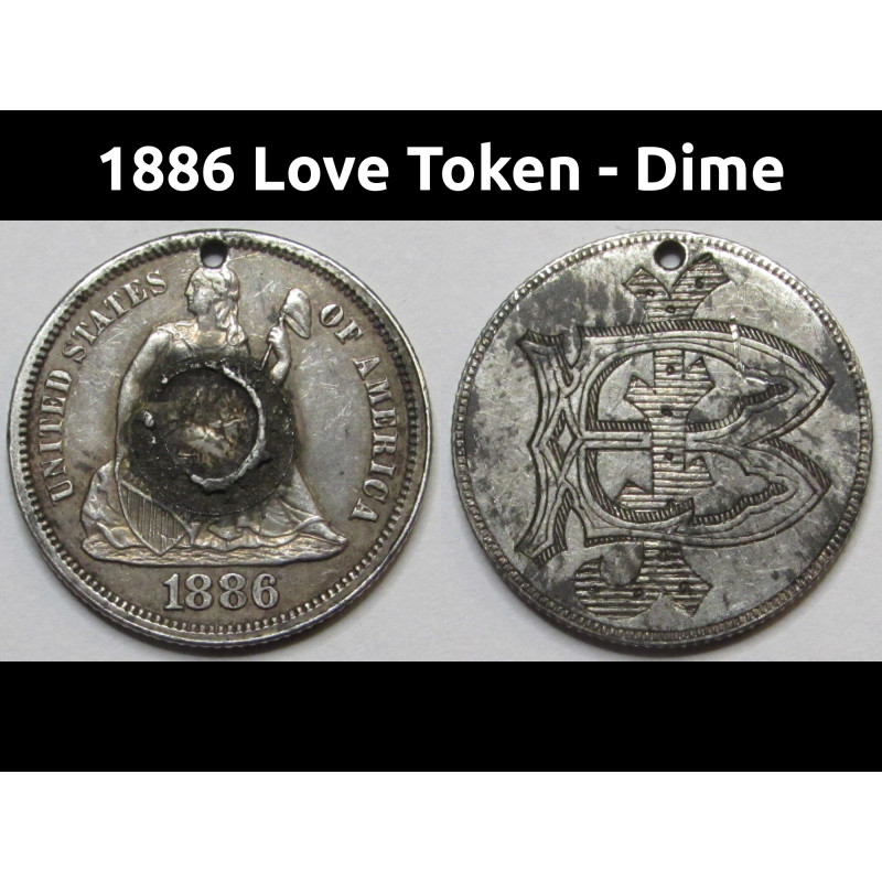 1886 Love Token - engraved Seated Liberty Dime - initials "BJ"