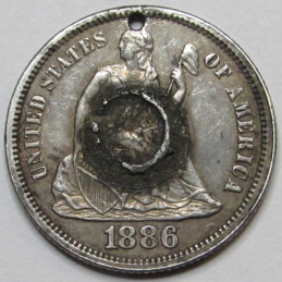 1886 Love Token - engraved Seated Liberty Dime - initials "BJ"