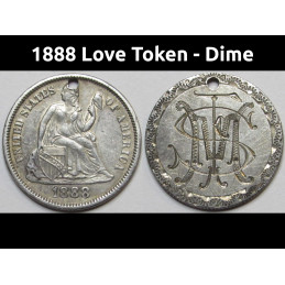 1888 Love Token - engraved Seated Liberty Dime - initials "MST"