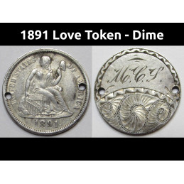 1891 Love Token - engraved Seated Liberty Dime - initials "MBG"