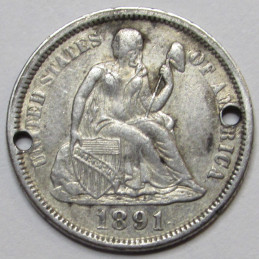 1891 Love Token - engraved Seated Liberty Dime - initials "MBG"