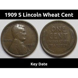 1909 S Lincoln Wheat Cent - key date old American wheat penny