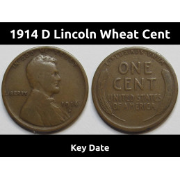 1914 D Lincoln Wheat Cent - key date scarce American wheat penny