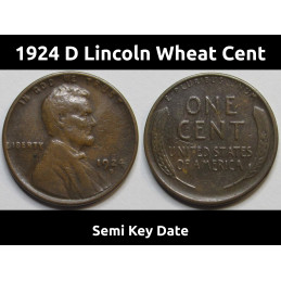 1924 D Lincoln Wheat Cent - semi-key date Denver mintmark American wheat penny