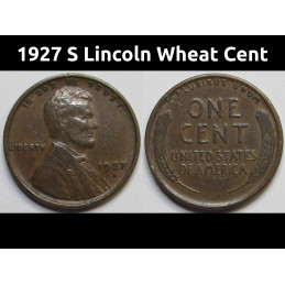 1927 S Lincoln Wheat Cent - old San Francisco mintmark wheat penny