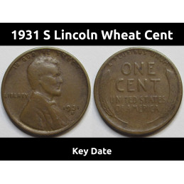 1931 S Lincoln Wheat Cent - key date San Francisco mintmark American wheatpenny