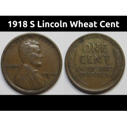 1918 S Lincoln Wheat Cent - better condition antique American wheat penny