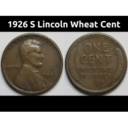 1926 S Lincoln Wheat Cent - semi-key date San Francisco mintmark American wheat penny