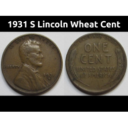 1931 S Lincoln Wheat Cent - key date scarce antique penny coin