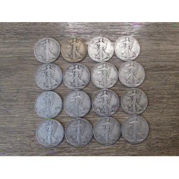 Lot of 16 Walking Liberty Half Dollars - 1917-1945 - all different dates and mintmarks