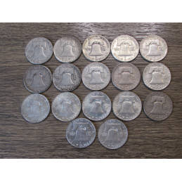 Lot of 17 Franklin Half Dollars - 1949-1963 - all different dates and mintmarks