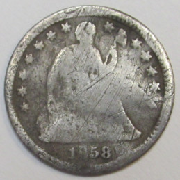 1858 O Seated Liberty Half Dime - early pre-Civil War silver American five cent coin