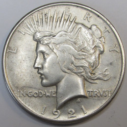 1921 Peace Dollar - first year of issue high relief American silver dollar