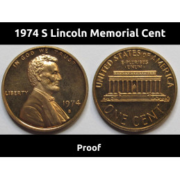 1974 S Lincoln Memorial Cent - vintage American San Francisco mint proof coin