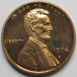 1974 S Lincoln Memorial Cent - vintage American San Francisco mint proof coin