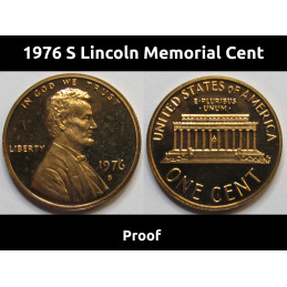1976 S Lincoln Memorial Cent - vintage American S mintmark proof cent