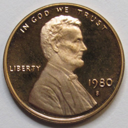 1980 S Lincoln Memorial Cent - vintage S mintmark American proof penny