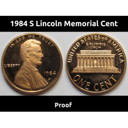 1984 S Lincoln Memorial Cent - vintage San Francisco mintmark American proof penny