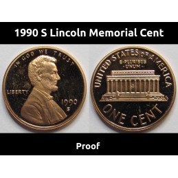 1990 S Lincoln Memorial Cent - vintage nineties San Francisco mintmark proof penny