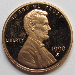 1990 S Lincoln Memorial Cent - vintage nineties San Francisco mintmark proof penny