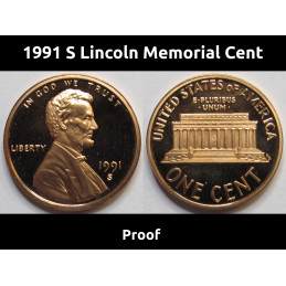 1991 S Lincoln Memorial Cent - vintage S mintmark American proof penny