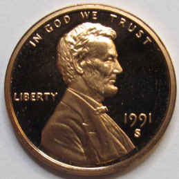1991 S Lincoln Memorial Cent - vintage S mintmark American proof penny