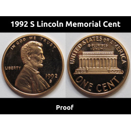 1992 S Lincoln Memorial Cent - vintage San Francisco mintmark American proof penny