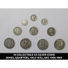 10 Old US silver coins collection - half dollars, quarters, and dimes from 1900-1964 - 90% silver