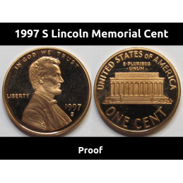 1997 S Lincoln Memorial Cent - vintage nineties American proof penny