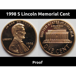 1998 S Lincoln Memorial Cent - vintage San Francisco mintmark American penny