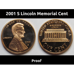 2001 S Lincoln Memorial Cent - vintage S mintmark American proof coin