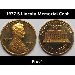 1977 S Lincoln Memorial Cent - vintage San Francisco mintmark American proof coin