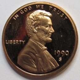 1990 S Lincoln Memorial Cent - vintage San Francisco mintmark American proof penny