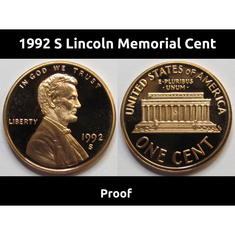 1992 S Lincoln Memorial Cent - vintage S mintmark American proof coin