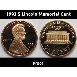 1993 S Lincoln Memorial Cent - vintage San Francisco mintmark American proof coin