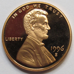 1996 S Lincoln Memorial Cent - vintage S mintmark American proof coin