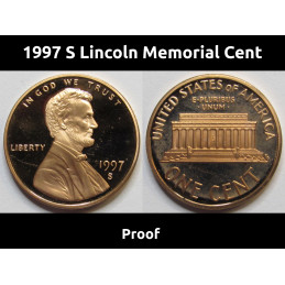 1997 S Lincoln Memorial Cent - vintage San Francisco mintmark American proof penny
