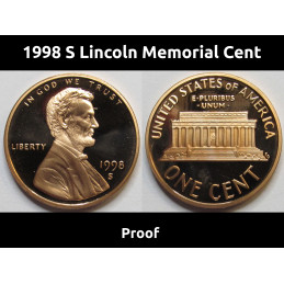 1998 S Lincoln Memorial Cent - vintage S mintmark American proof coin