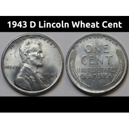 1943 D Lincoln Wheat Cent - vintage American steel penny from Denver mint