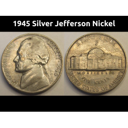 1945 Silver Jefferson Nickel - vintage 35 percent silver WW2 era coin
