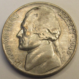 1945 Silver Jefferson Nickel - vintage 35 percent silver WW2 era coin