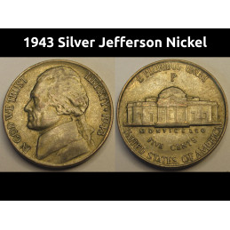1943 Silver Jefferson Nickel - WW2 era nickel with large mintmark