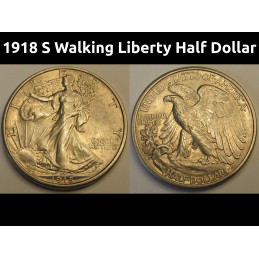 1918 S Walking Liberty Half Dollar - higher grade early date San Francisco silver half 