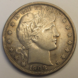 1908 D Barber Half Dollar - antique higher grade early 20th century Denver mintmark half