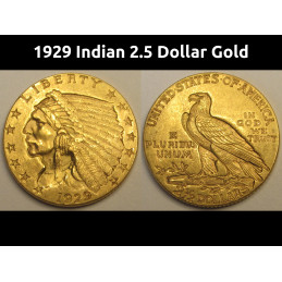 1929 Indian 2.5 Dollar Gold - Quarter Eagle - antique pre 33 American coin