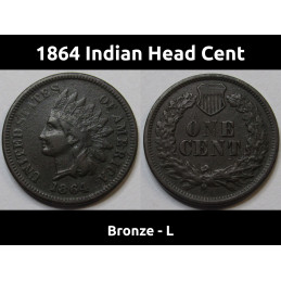 1864 Indian Head Cent - Bronze with L - scarce variety Civil War era penny